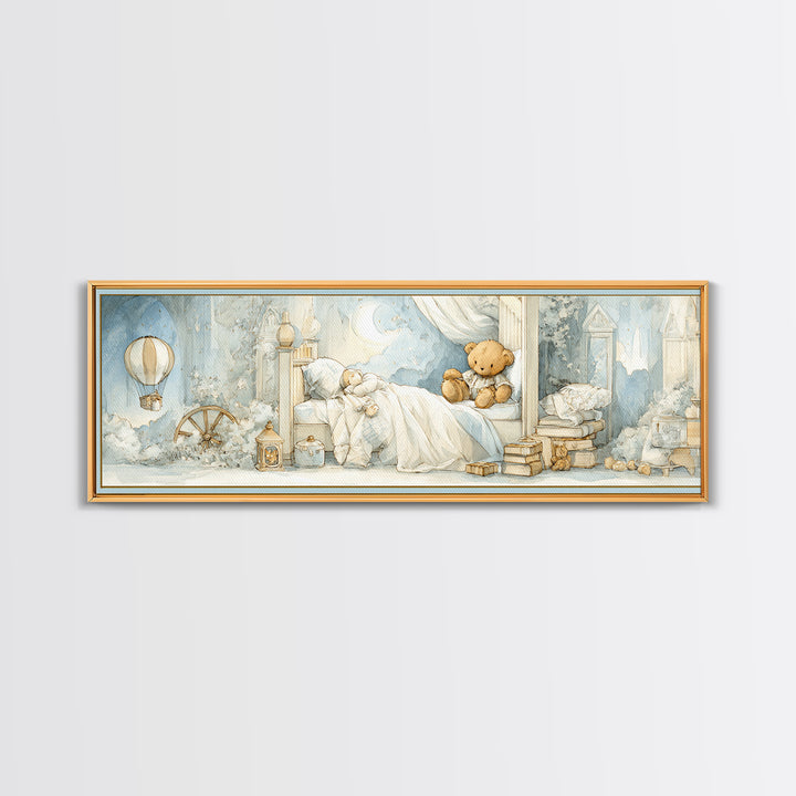Storybook Bear with Little Lantern Canvas Print, Nursery Decor, Kids Wall Art, Abstract Art, Nursery, Room Decor, NDE-3x1-25