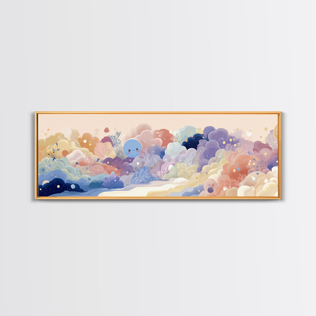 Pastel Rainbow with Soft Cloud Shapes Canvas Print, Nursery Decor, Boy Nursery Decor, Abstract Art, Nursery, Contemporary Art, NDE-3x1-41