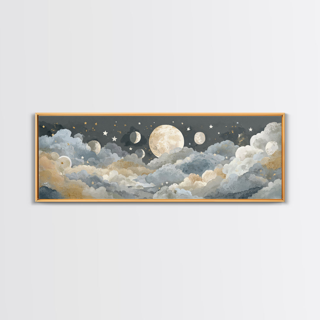 Moon Phase Mobile Canvas Print, Nursery Decor, Fine Art, Nursery, Floral Wall Art, Botanical Wall Art, Safari Nursery Decor, NDE-3x1-43