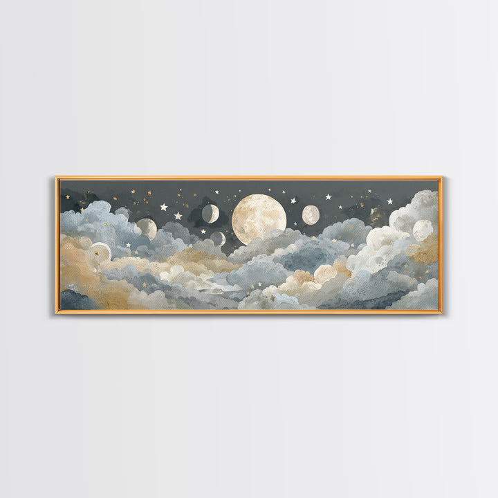 Moon Phase Mobile Canvas Print, Nursery Decor, Fine Art, Nursery, Floral Wall Art, Botanical Wall Art, Safari Nursery Decor, NDE-3x1-43