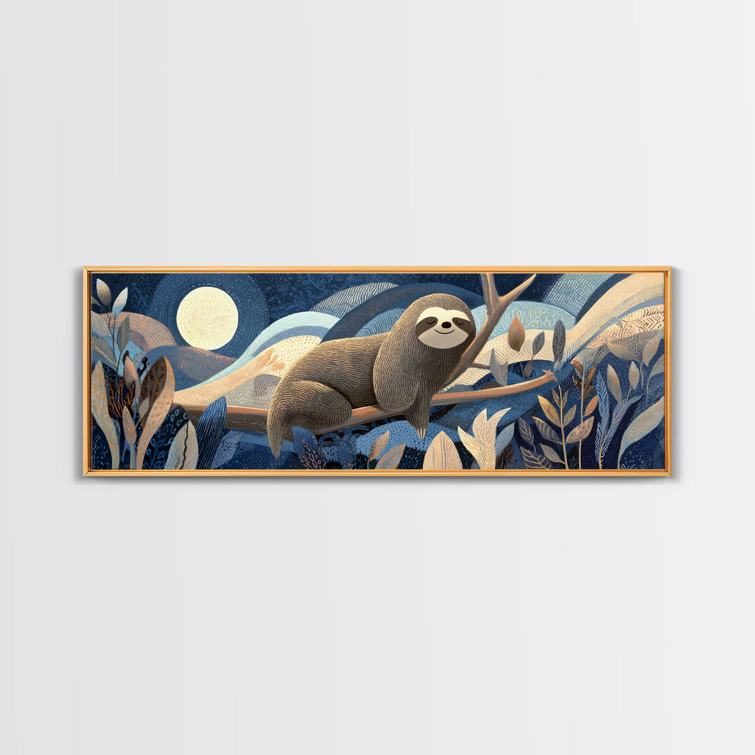 Sleepy Sloth Hanging from Branch Canvas Print, Nursery Decor, Safari Nursery Decor, Nursery, Modern Decor, Fine Art Print, NDE-3x1-46