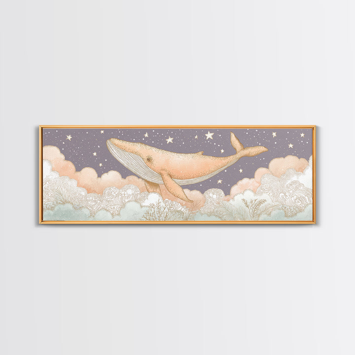 Baby Whale Swimming Through Stars Canvas Print, Nursery Decor, Textured Painting, Fine Art, Nursery, Bedroom Decor, Wall Decal, NDE-3x1-48