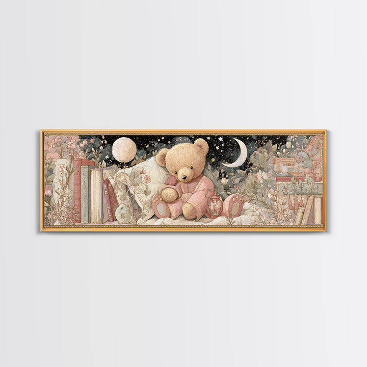 Storybook Bear with Little Lantern Canvas Print, Nursery Decor, Kids Wall Art, Abstract Art, Nursery, Room Decor, NDE-3x1-49