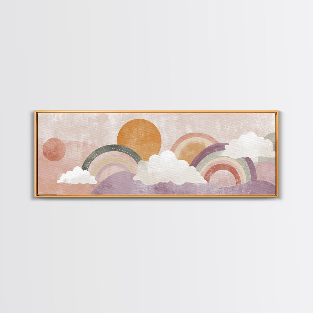 Neutral Boho Sun and Arch Shapes Framed Canvas Print, Nursery Decor, Framed Wall Art, Fine Art, Nursery, Safari Nursery Decor, NDE-3x1-51