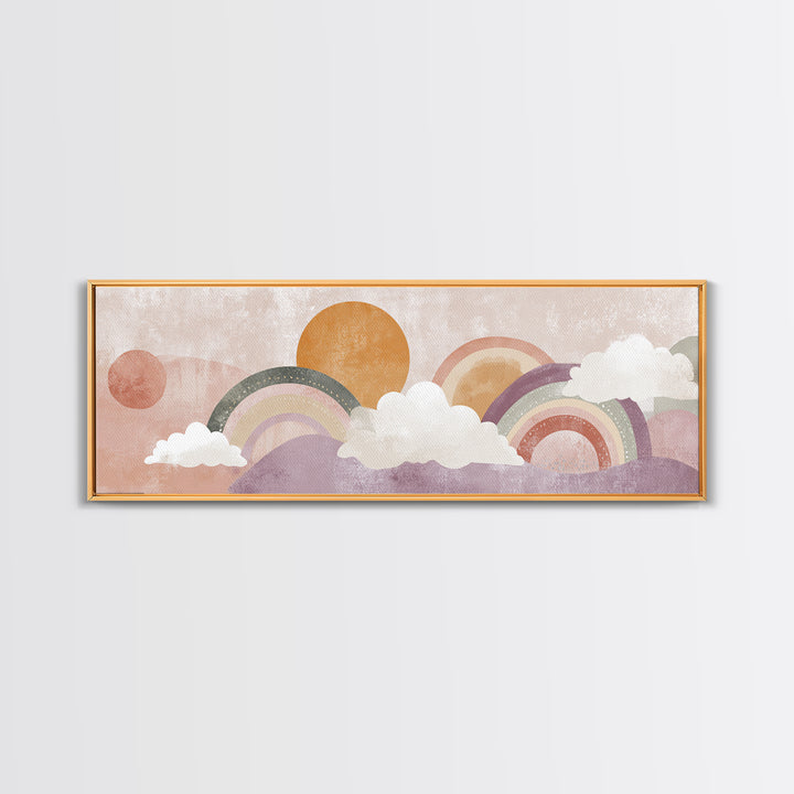 Neutral Boho Sun and Arch Shapes Framed Canvas Print, Nursery Decor, Framed Wall Art, Fine Art, Nursery, Safari Nursery Decor, NDE-3x1-51