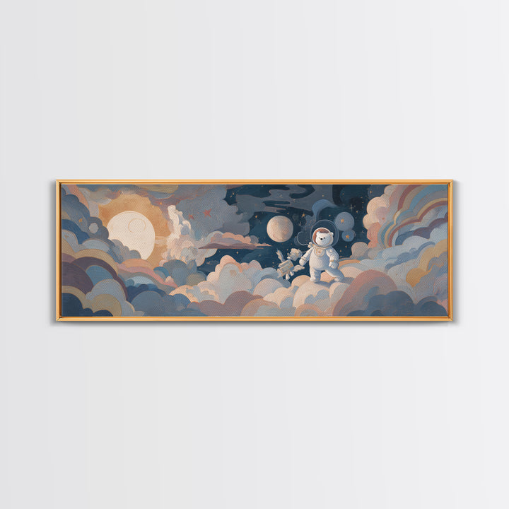 Little Astronaut Bear Framed Canvas Print, Nursery Decor, Art Print, Fine Art, Nursery, Woodland Nursery Decor, Nursery Prints, NDE-3x1-55