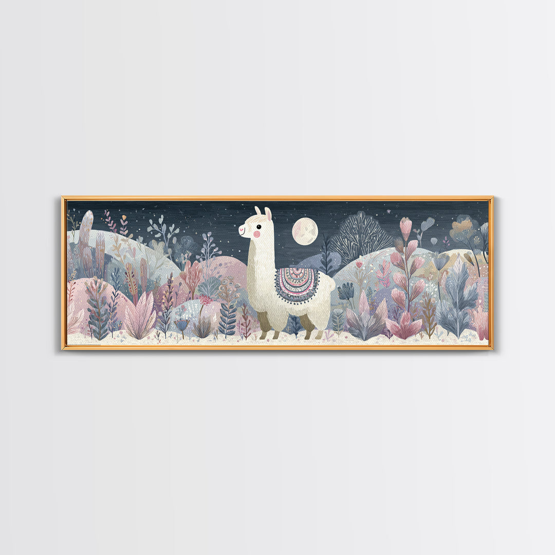 Cute Llama with Blanket Pattern Canvas Print, Nursery Decor, Nursery Wall Decal, Oil Painting, Nursery, Minimalist Decor, NDE-3x1-61