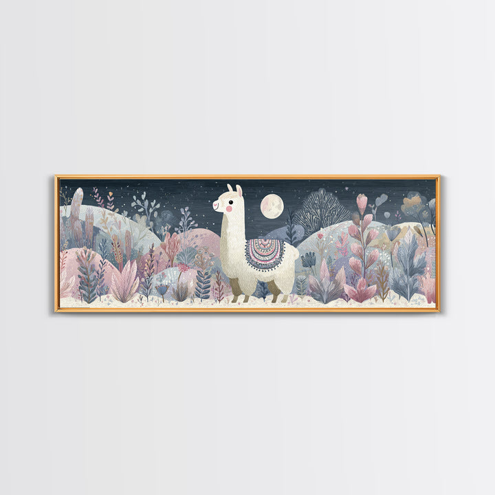 Cute Llama with Blanket Pattern Canvas Print, Nursery Decor, Nursery Wall Decal, Oil Painting, Nursery, Minimalist Decor, NDE-3x1-61