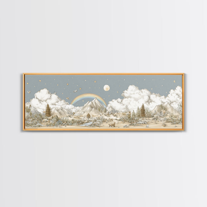 Calm Mountain Nursery Landscape Framed Canvas Print, Nursery Decor, Luxury Decor, Fine Art, Nursery, Nursery Wall Art, NDE-3x1-64