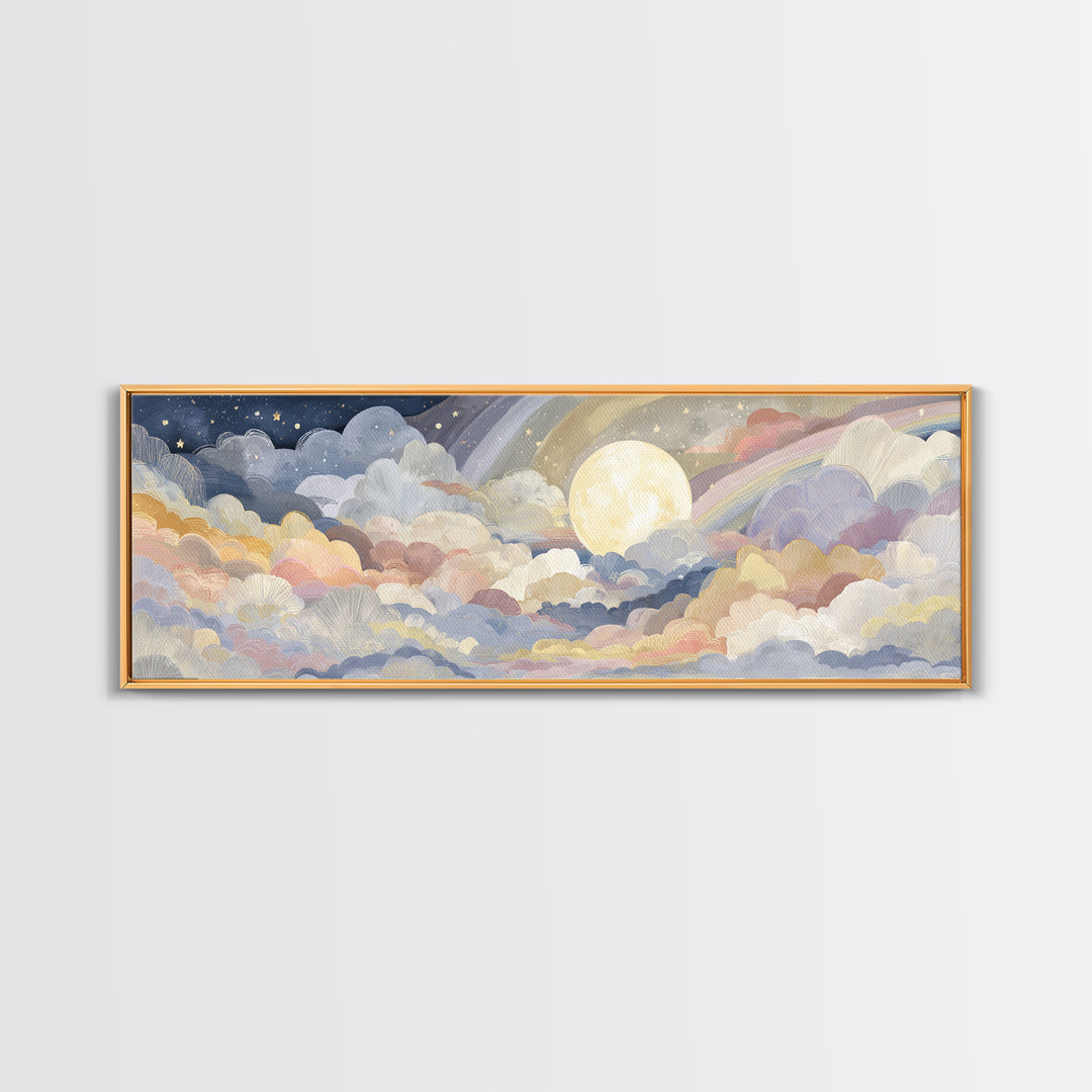 Pastel Rainbow with Soft Cloud Shapes Canvas Print, Nursery Decor, Boy Nursery Decor, Abstract Art, Nursery, Contemporary Art, NDE-3x1-65