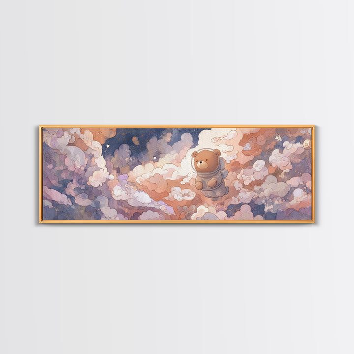 Little Astronaut Bear Framed Canvas Print, Nursery Decor, Statement Artwork, Fine Art, Nursery, Nursery Wall Art, NDE-3x1-7