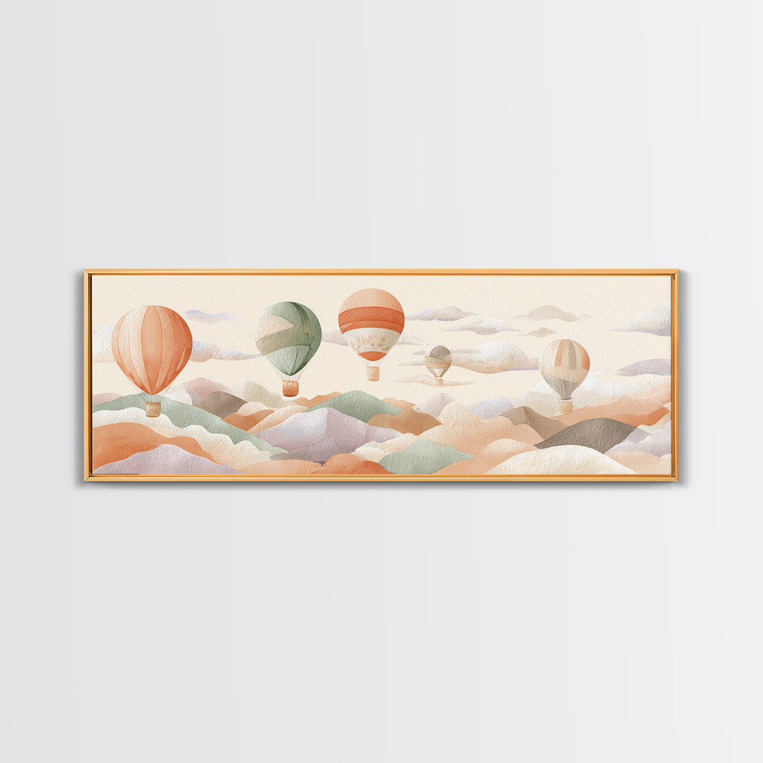 Hot Air Balloon Drifting Canvas Print, Nursery Decor, Art Print, Fine Art, Nursery, Woodland Nursery Decor, Nursery Prints, NDE-3x1-76