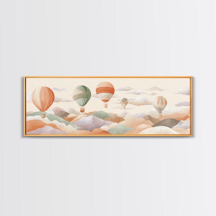 Hot Air Balloon Drifting Canvas Print, Nursery Decor, Art Print, Fine Art, Nursery, Woodland Nursery Decor, Nursery Prints, NDE-3x1-76