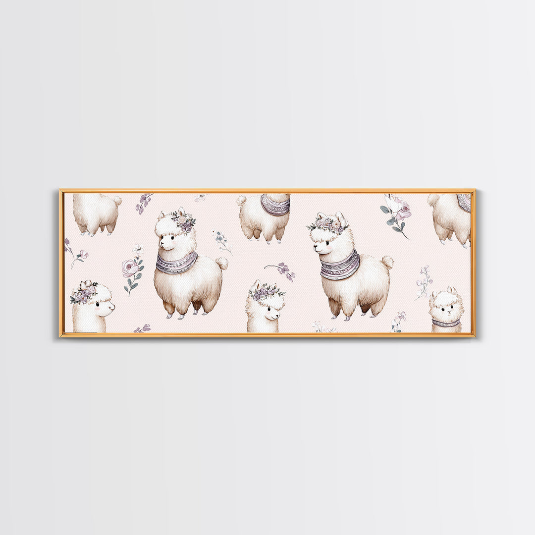 Cute Llama with Blanket Pattern Canvas Print, Nursery Decor, Nursery Wall Decal, Oil Painting, Nursery, Minimalist Decor, NDE-3x1-85