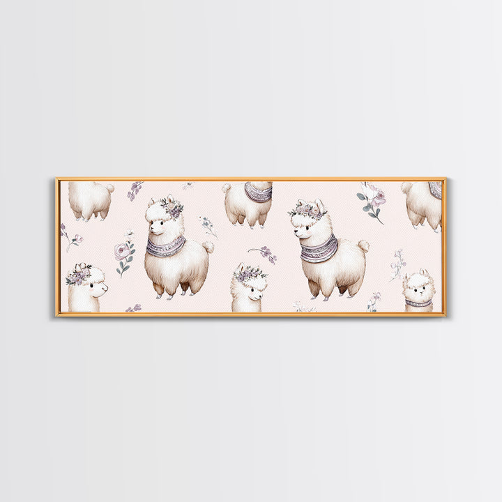 Cute Llama with Blanket Pattern Canvas Print, Nursery Decor, Nursery Wall Decal, Oil Painting, Nursery, Minimalist Decor, NDE-3x1-85