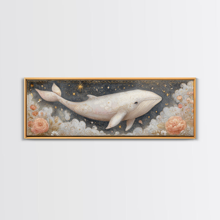 Baby Whale Swimming Through Stars Canvas Print, Nursery Decor, Textured Painting, Fine Art, Nursery, Bedroom Decor, Wall Decal, NDE-3x1-96