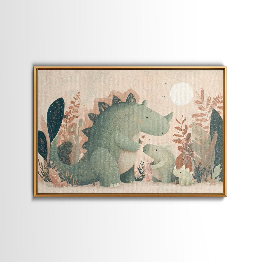 Gentle Dinosaur Family Canvas Print, Nursery Decor, Modern Decor, Fine Art, Nursery, Wall Decor, Art Print, Printable Wall Art, NDE-3x2-11