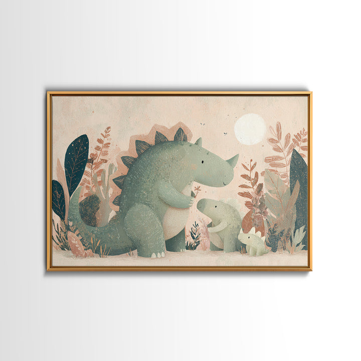 Gentle Dinosaur Family Canvas Print, Nursery Decor, Modern Decor, Fine Art, Nursery, Wall Decor, Art Print, Printable Wall Art, NDE-3x2-11