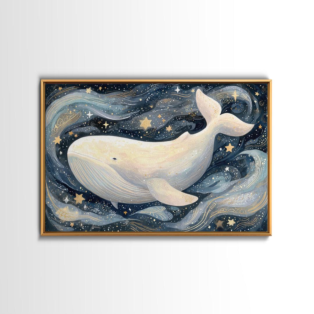 Baby Whale Swimming Through Stars Canvas Print, Nursery Decor, Wall Light, Fine Art, Nursery, Statement Artwork, Boho Decor, NDE-3x2-12