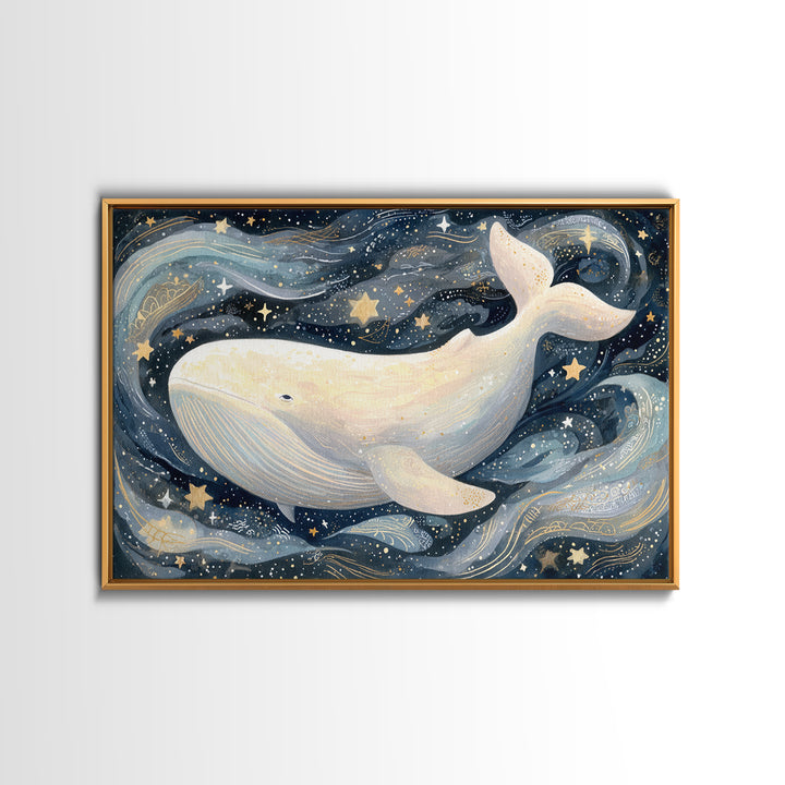 Baby Whale Swimming Through Stars Canvas Print, Nursery Decor, Wall Light, Fine Art, Nursery, Statement Artwork, Boho Decor, NDE-3x2-12