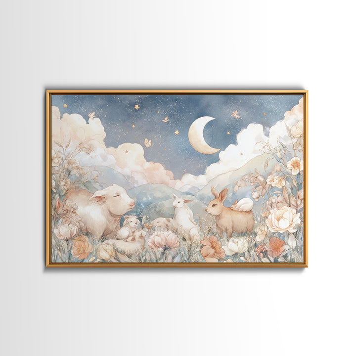 Farm Animals in Soft Watercolor Style Canvas Print, Nursery Decor, Wall, Oil Painting, Nursery, Nursery Wall Decals, NDE-3x2-22
