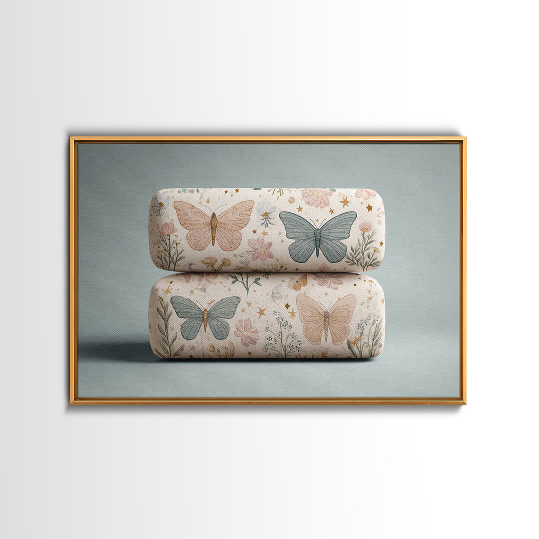 Pastel Butterfly and Wildflower Pattern Canvas Print, Nursery Decor, Boy Nursery Decor, Fine Art, Nursery, Contemporary Art, NDE-3x2-44