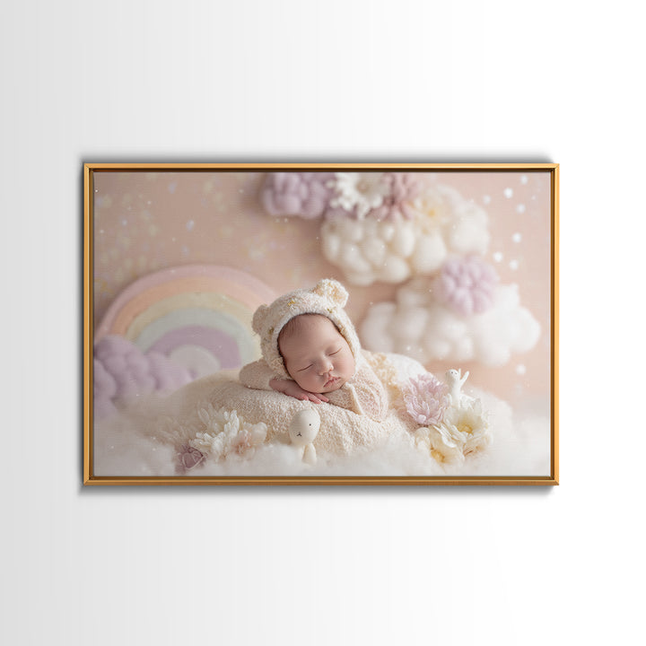 Cloud Rainbow and Raindrop Composition Canvas Print, Nursery Decor, Gallery Decor, Fine Art, Nursery, Wall Art, Home Decor, NDE-3x2-48