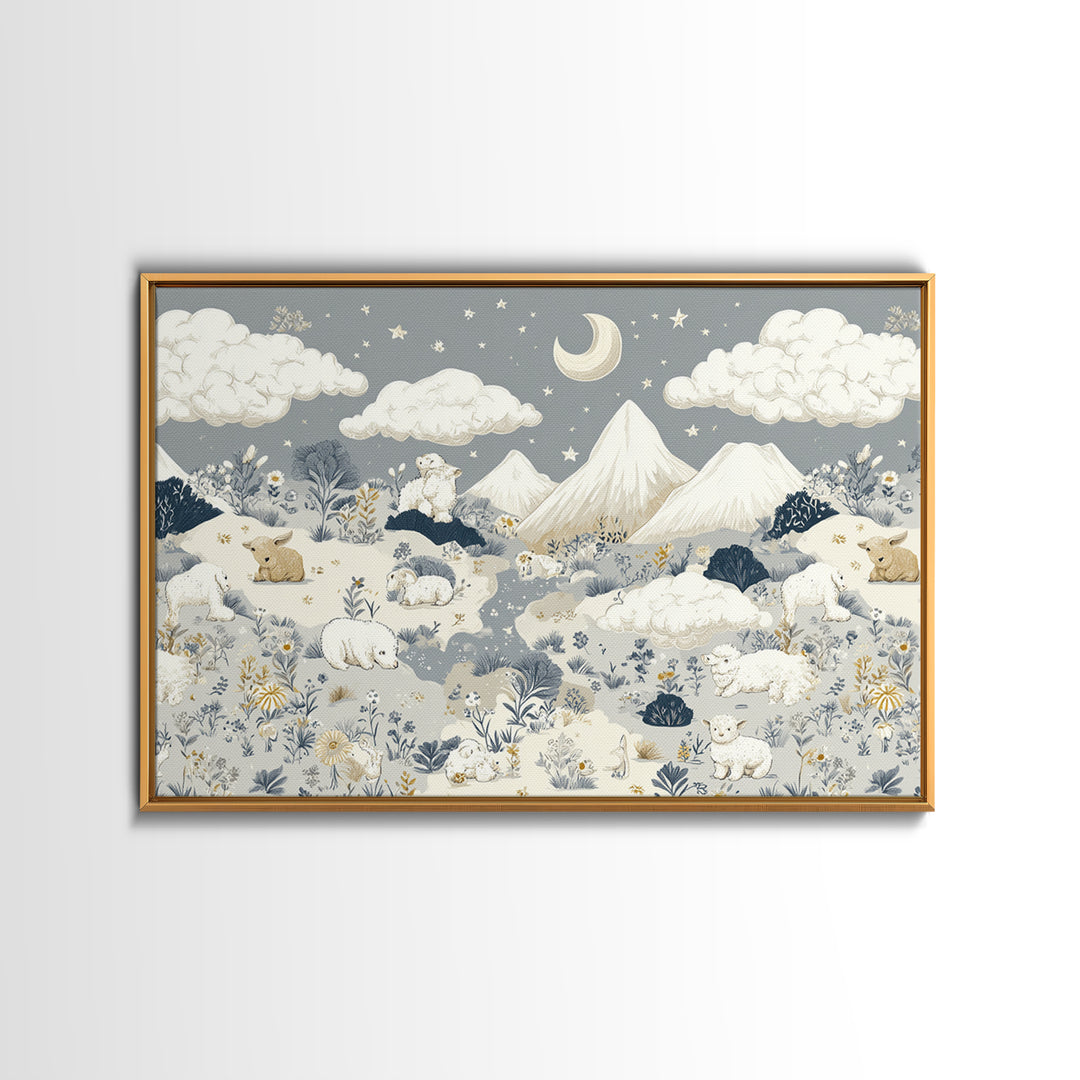 Calm Mountain Nursery Landscape Canvas Print, Nursery Decor, Kids Wall Art, Fine Art, Nursery, Room Decor, Textured Painting, NDE-3x2-52