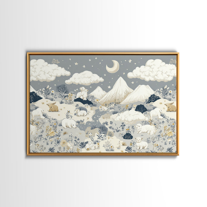 Calm Mountain Nursery Landscape Canvas Print, Nursery Decor, Kids Wall Art, Fine Art, Nursery, Room Decor, Textured Painting, NDE-3x2-52