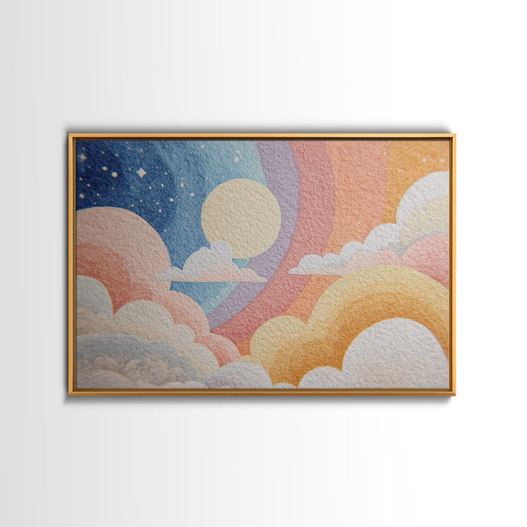 Pastel Rainbow with Soft Cloud Shapes Canvas Print, Nursery Decor, Modern Decor, Abstract Art, Nursery, Wall Decor, Art Print, NDE-3x2-53