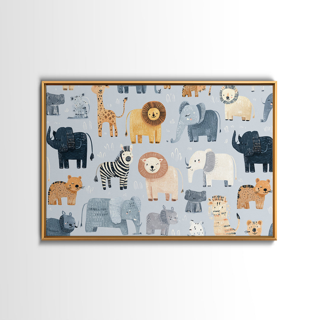 Cute Safari Animals Canvas Print, Nursery Decor, Room Decor, Fine Art, Nursery, Framed Wall Art, Bedroom Decor, Wall Decal, NDE-3x2-56