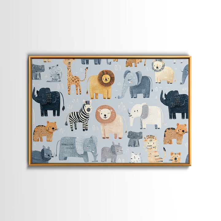 Cute Safari Animals Canvas Print, Nursery Decor, Room Decor, Fine Art, Nursery, Framed Wall Art, Bedroom Decor, Wall Decal, NDE-3x2-56