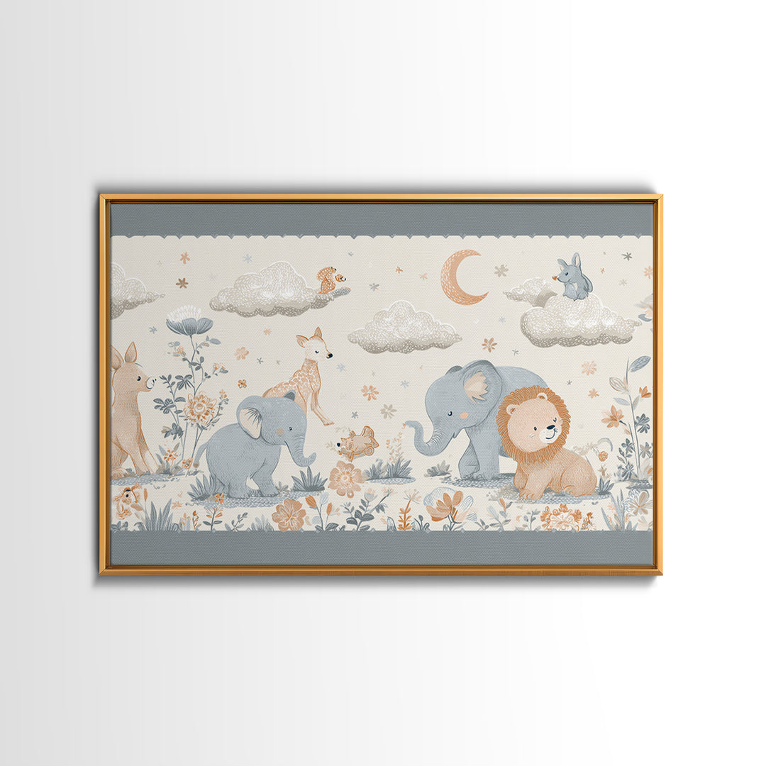 Woodland Animal Parade Framed Canvas Print, Nursery Decor, Nursery Prints, Nursery, Nursery Wall Decal, Boy Nursery Decor, NDE-3x2-6