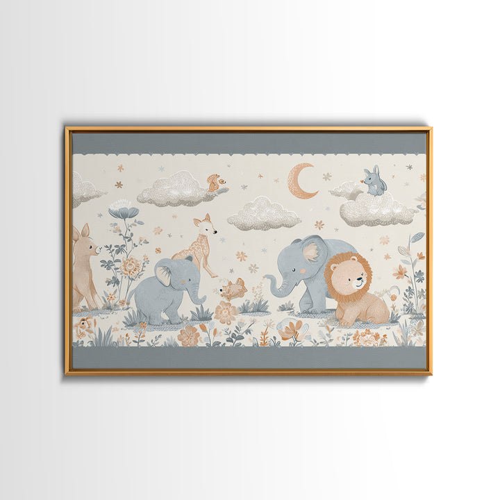 Woodland Animal Parade Framed Canvas Print, Nursery Decor, Nursery Prints, Nursery, Nursery Wall Decal, Boy Nursery Decor, NDE-3x2-6