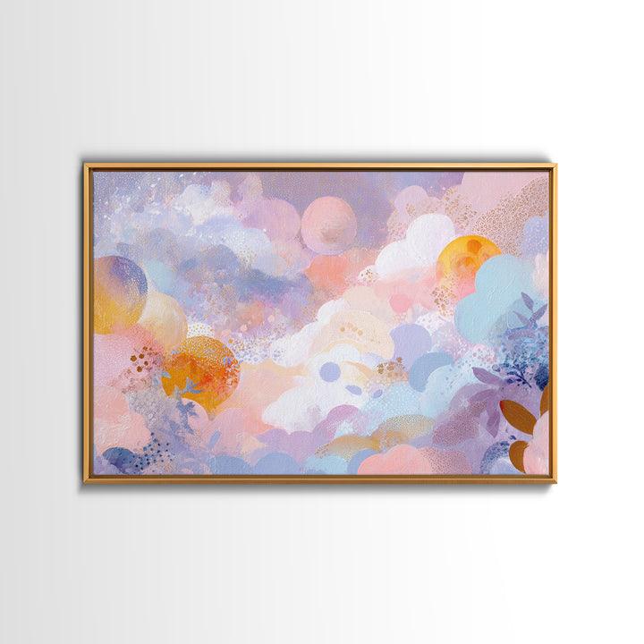 Pastel Rainbow with Soft Cloud Shapes Framed Canvas Print, Nursery Decor, Room Decor, Abstract Art, Nursery, Framed Wall Art, NDE-3x2-77
