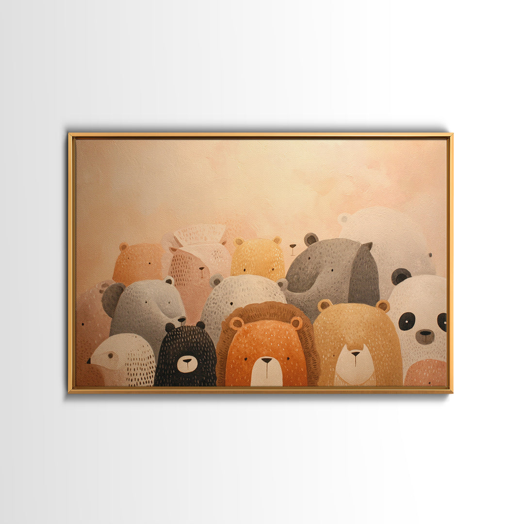 Cute Safari Animals Framed Canvas Print, Nursery Decor, Floral Wallpaper, Oil Painting, Nursery, Fine Art Print, NDE-3x2-8