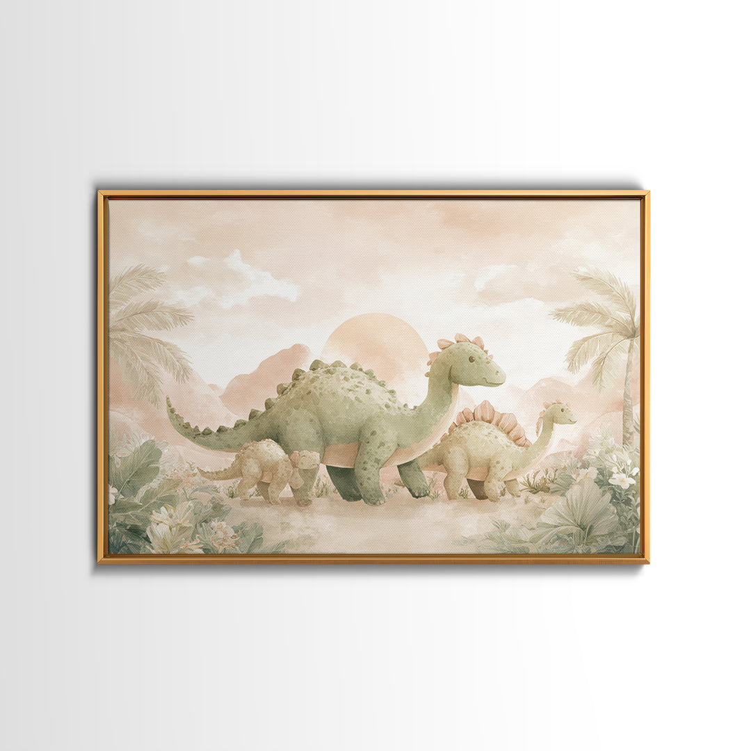 Gentle Dinosaur Family Canvas Print, Nursery Decor, Nursery Wall Decor, Fine Art, Nursery, Nursery Name Sign, Kids Wall Art, NDE-3x2-83