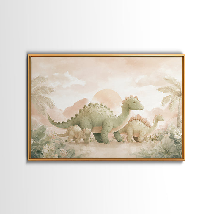 Gentle Dinosaur Family Canvas Print, Nursery Decor, Nursery Wall Decor, Fine Art, Nursery, Nursery Name Sign, Kids Wall Art, NDE-3x2-83