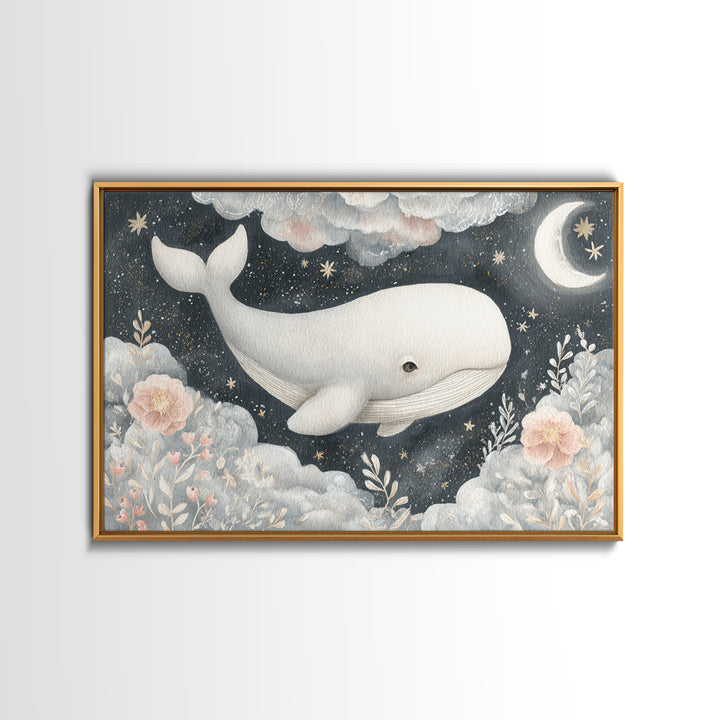 Baby Whale Swimming Through Stars Canvas Print, Nursery Decor, Wall Decor, Fine Art, Nursery, Woodland Nursery Decor, NDE-3x2-84