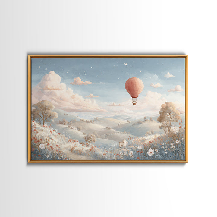 Hot Air Balloon Drifting Canvas Print, Nursery Decor, Art Print, Fine Art, Nursery, Woodland Nursery Decor, Nursery Prints, NDE-3x2-88