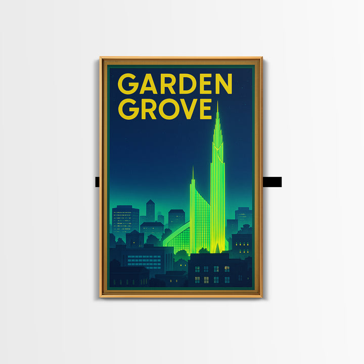 Garden Grove Travel Poster, Canvas Print, Electric Night Poster Art, Garden Grove Poster Print, Travel Wall Art, Wanderlust Decor