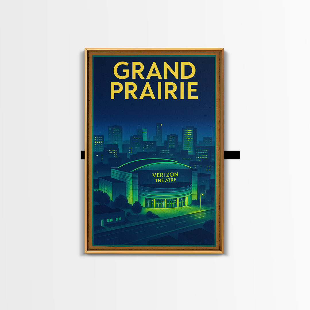 Grand Prairie Travel Poster, Framed Canvas Print, Retro Neon Travel Ar ...