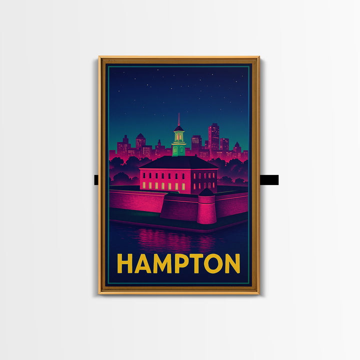 Hampton Virginia Travel Poster, Canvas Print, Retro Neon Travel Art, Hampton City Art, Travel Wall Art, Modern Wall Decor, Wall Art