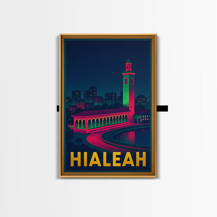 Hialeah Florida Travel Poster, Canvas Print, Cyberpunk Style City Art, Hialeah Travel Art, Wanderlust Decor, Fine Art Print, Wall Art