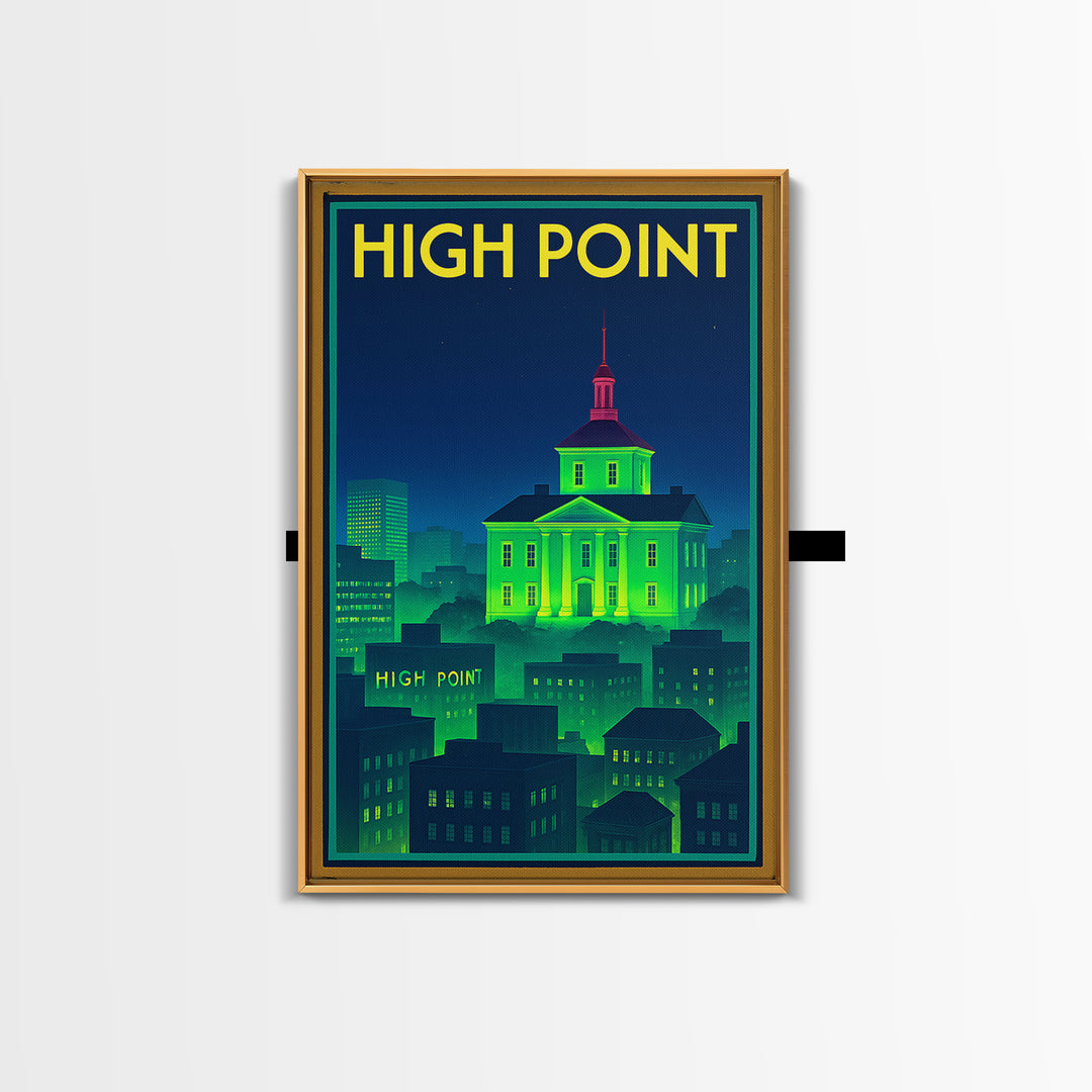 High Point Travel Poster, Framed Canvas Print, Cyberpunk Style City Art, High Point City Art, Vintage City Poster, Vintage Travel Art