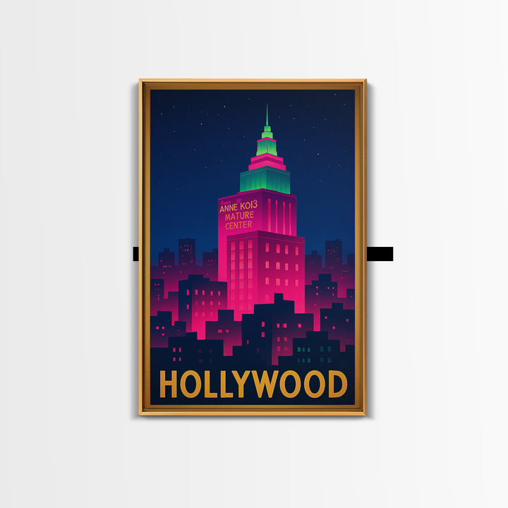 Hollywood Florida Travel Poster, Framed Canvas Print, Cyberpunk Style City Art, Hollywood Wall Art, Eclectic Wall Decor, Fine Art Print