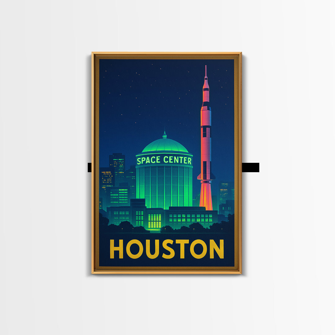 Houston Texas Travel Poster, Canvas Print, Electric Night Poster Art, Houston City Art, Fine Art Print, Travel Wall Art, Home Office Decor