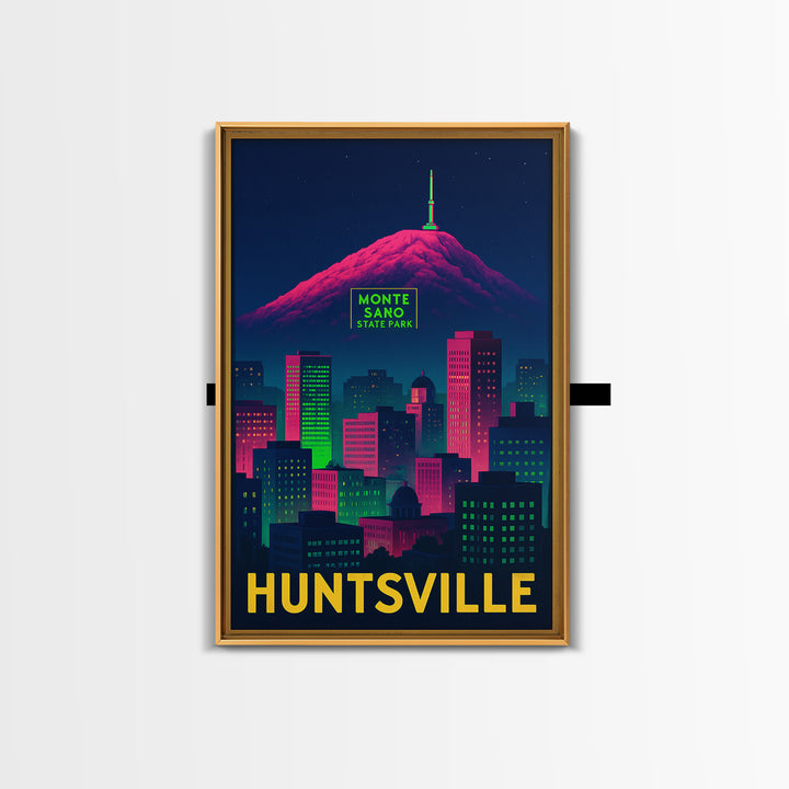 Huntsville Alabama Travel Poster, Framed Canvas Print, Cyberpunk Style City Art, Huntsville Poster Print, Travel Art Print, City Art Print