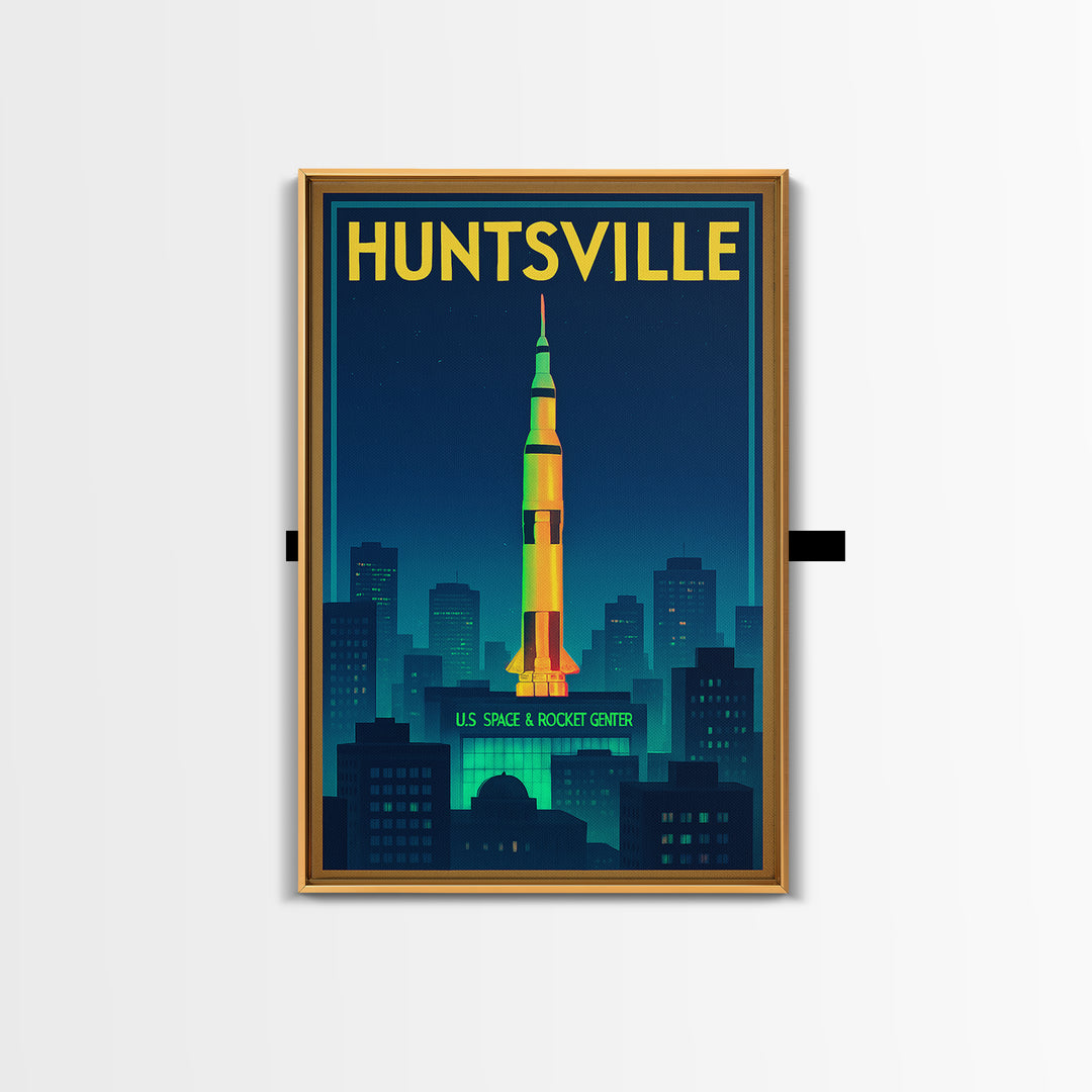 Huntsville Travel Poster, Framed Canvas Print, Cyberpunk Style City Art, Huntsville Art Print, Eclectic Wall Decor, City Travel Prints