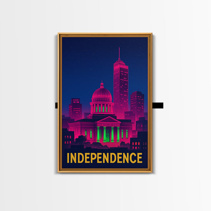 Independence Missouri Travel Poster, Canvas Print, Electric Night Poster Art, Independence Art Print, City Illustration, Home Office Decor